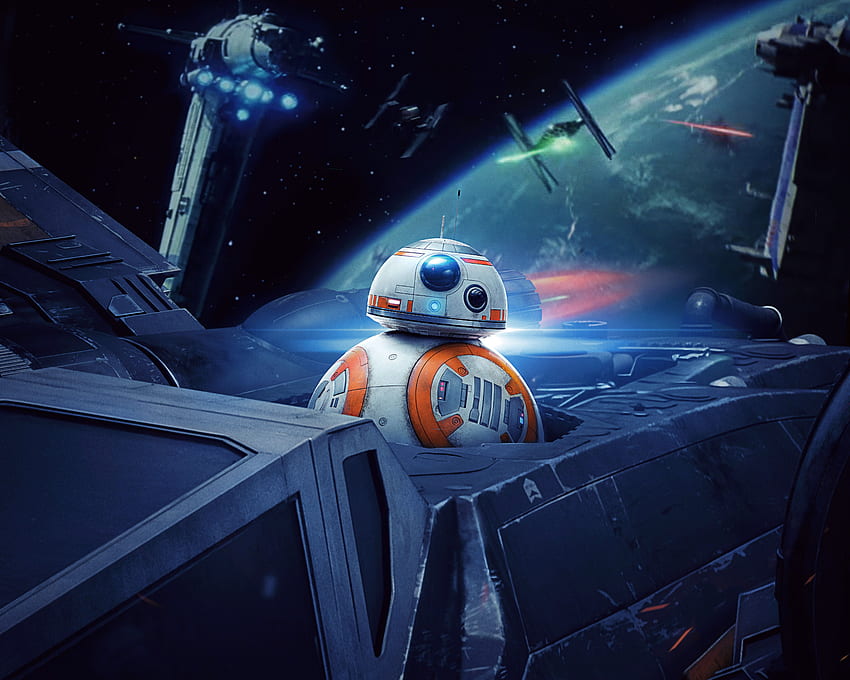 BB 8 Illustration, Star Wars, BB 8, TIE Fighter, Spaceship HD wallpaper