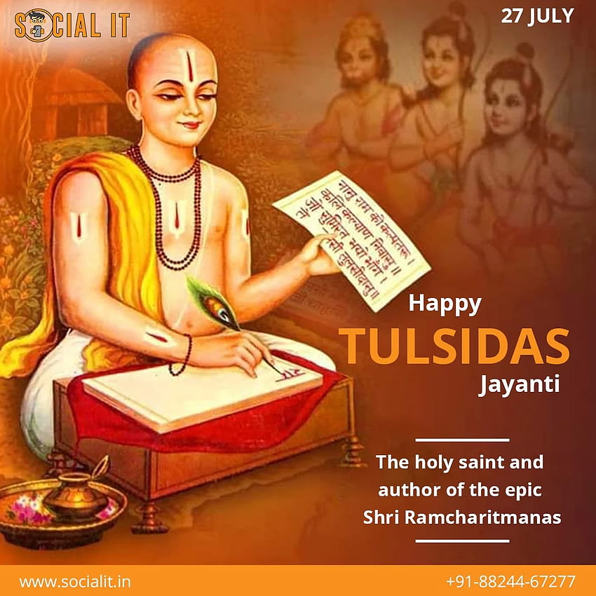 Social It - Mengingat seorang santo dan penyair Ramanandi Vaishnava, terkenal karena pengabdiannya kepada Ram dan penulis epik Hindu Ramcharitmanas pada ulang tahun kelahirannya!, Tulsidas wallpaper ponsel HD