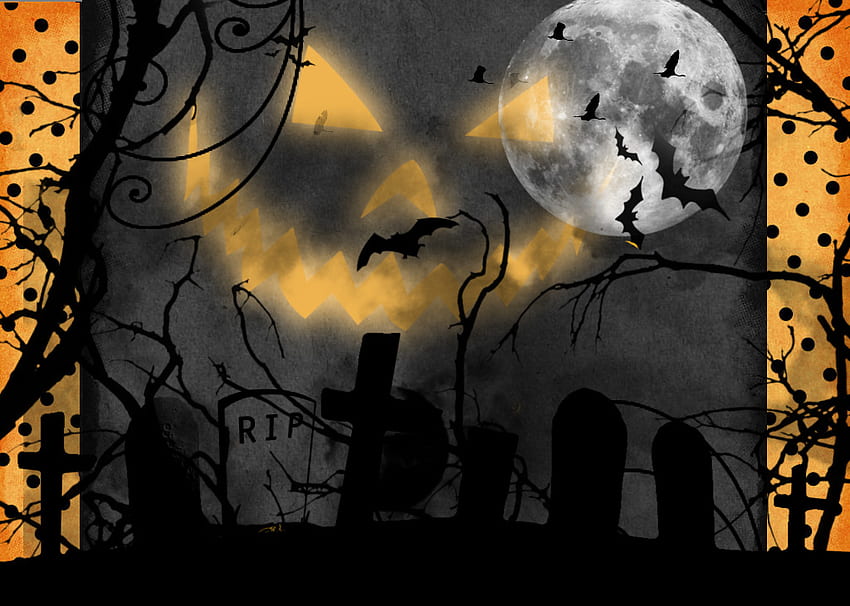 Night Watch, halloween, face, bats, moon HD wallpaper