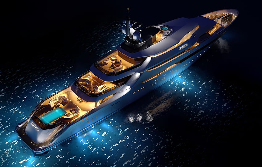 sea, yacht, concept, night, superyacht, Y708, upview, oceAnco for , section другая техника, Yacht iPhone HD wallpaper
