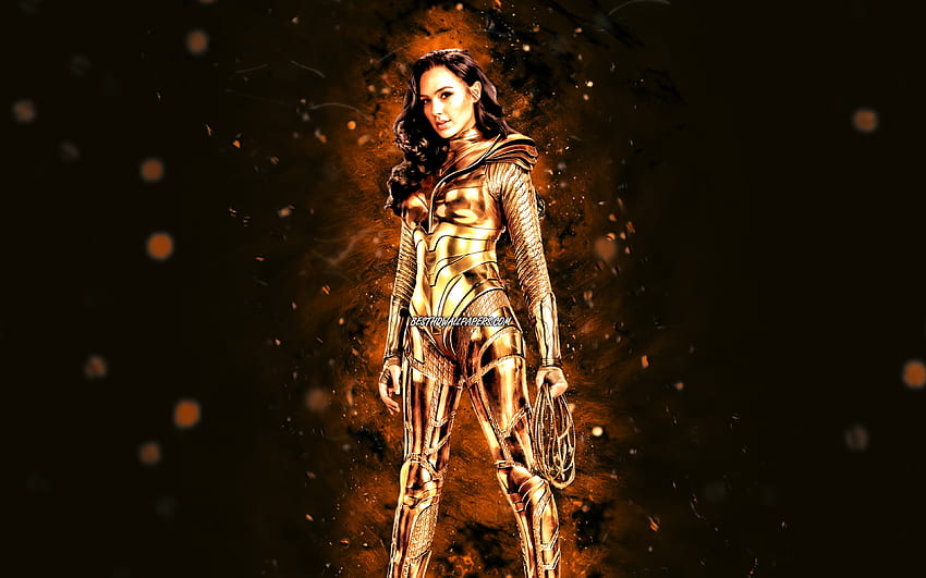 Wonder Woman, , brown neon lights, superheroes, DC Comics, Princess Diana of Themyscira, Gal Gadot, Wonder Woman HD wallpaper