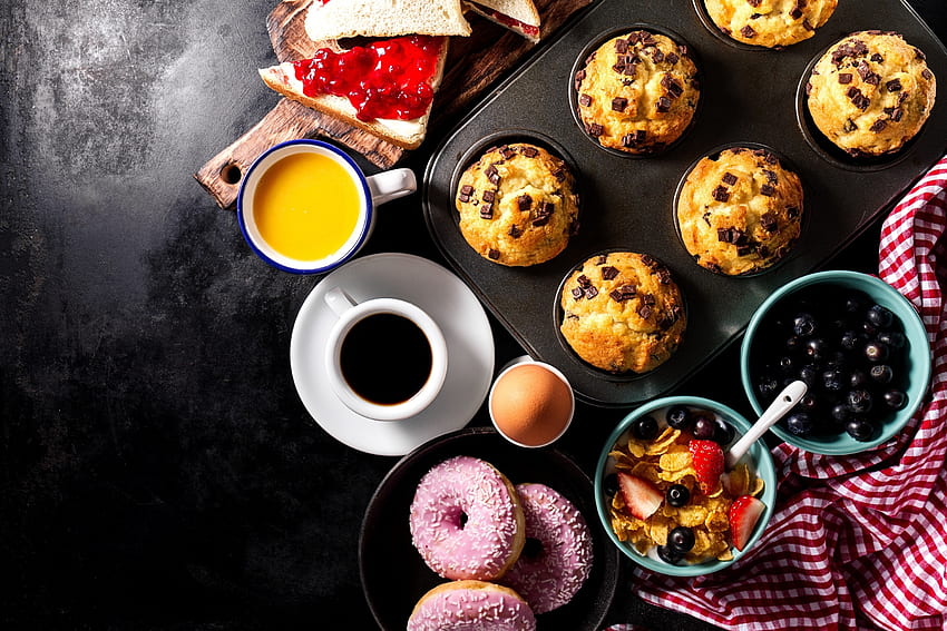 Memanggang, sarapan, makanan, buah-buahan, kue Wallpaper HD