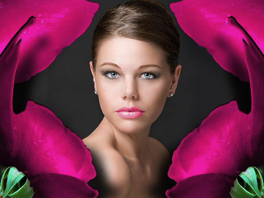 Rose, beautiful, woman, pink, lips, she, lovely, look, female HD wallpaper