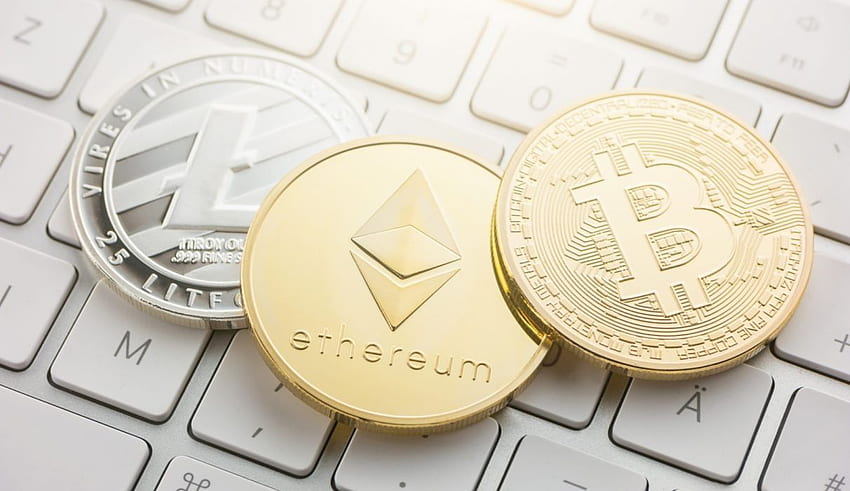 Bitcoin-Münzen Computer-Internet-Geld-Bargeld-Technologie Technik digital. HD-Hintergrundbild