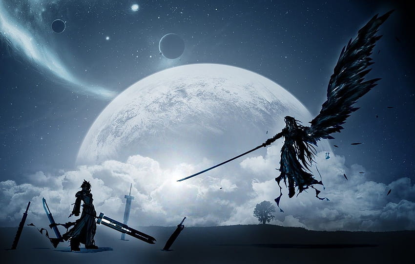 księżyc, Final Fantasy, Final fantasy, postacie, Cloud Strife Tapeta HD