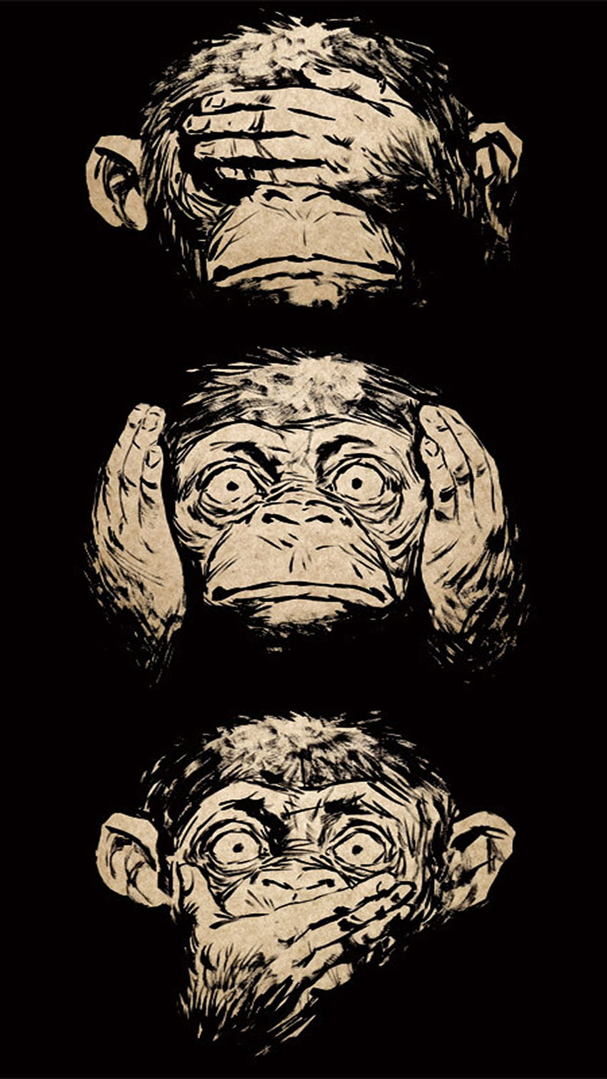 Three Wise Monkeys Android ภูมิปัญญา, ลิงที่น่ากลัว วอลล์เปเปอร์โทรศัพท์ HD