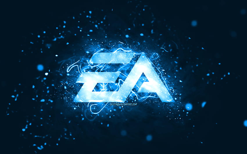 Logo bleu EA GAMES, Electronic Arts, néons bleus, créatif, fond abstrait bleu, logo EA GAMES, jeux en ligne, EA GAMES Fond d'écran HD