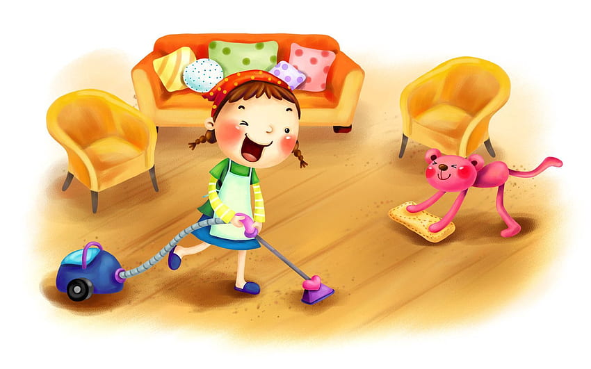 Dog, , Drawing, Girl, Room, Furniture, Child, Cleaning, Vacuum Cleaner HD wallpaper