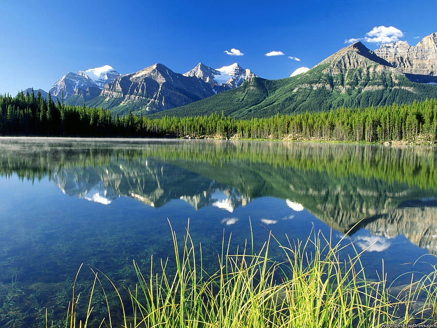 Fundo Natural Herbert Lake e Bow Range, Montanhas Rochosas Canadenses, Alberta papel de parede HD