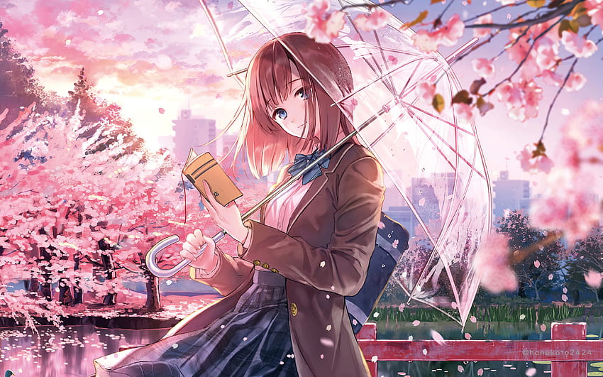 Anime Girl Cherry Blossom Season, Tło i Sakura Tree Anime Tapeta HD
