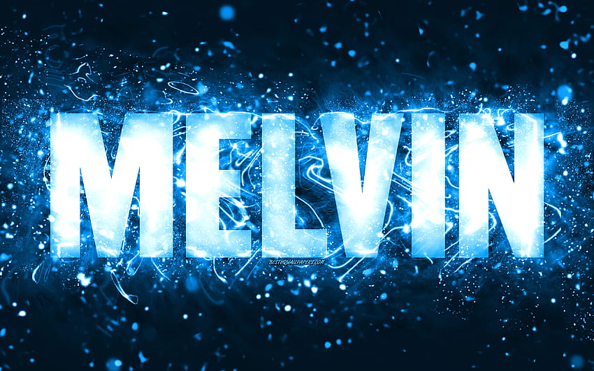 Happy Birtay Melvin、青いネオン、Melvin の名前、クリエイティブ、Melvin Happy Birtay、Melvin Birtay、人気のあるアメリカ人男性の名前、Melvin の名前、Melvin 高画質の壁紙