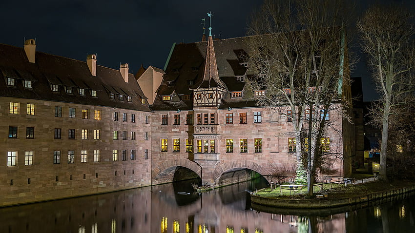 Nürnberg Almanya Gece Irmaklar Şehirler Yapılar HD duvar kağıdı