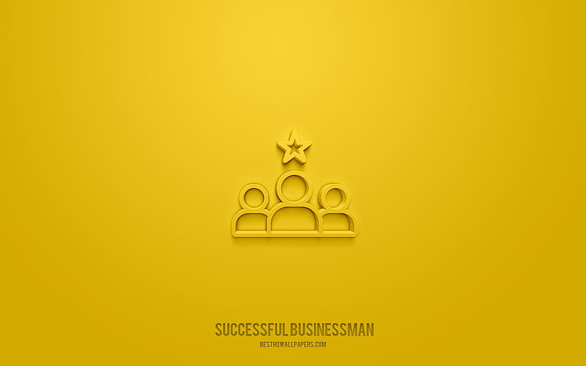Erfolgreicher Geschäftsmann 3D-Symbol, gelber Hintergrund, 3D-Symbole, Erfolgreicher Geschäftsmann, Business-Symbole, 3D-Symbole, Erfolgreiches Geschäftsmannzeichen, Business-3D-Symbole HD-Hintergrundbild