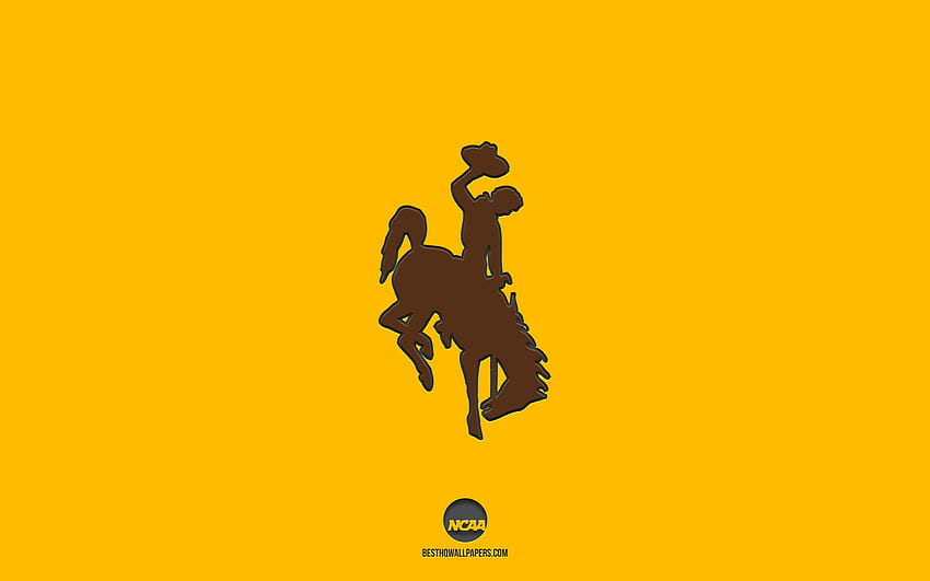 Wyoming Cowboys, latar belakang kuning, tim sepak bola Amerika, lambang Wyoming Cowboys, NCAA, Wyoming, AS, sepak bola Amerika, logo Wyoming Cowboys Wallpaper HD