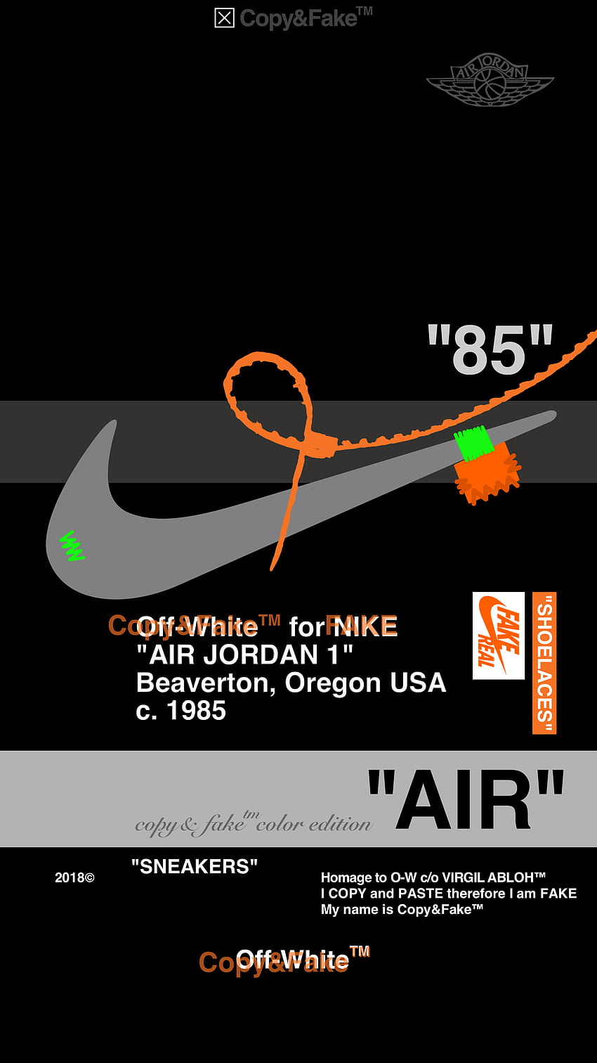 Off White™ NIKE AJ1 Blk02 / Copy&Fake™Color Edition. สีขาวสำหรับ Iphone, Supreme Iphone, Hype, Nike X Off White วอลล์เปเปอร์โทรศัพท์ HD