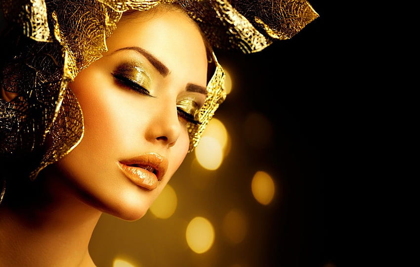 ragazza, oro, modella, trucco, decorazione, Anna Subbotina per , sezione девушки, Gold Eyelash Sfondo HD