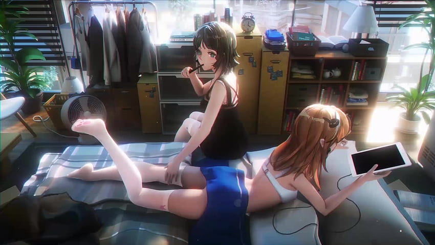 Anime Girls Room City Life Live ห้องนอนสาวอนิเมะ วอลล์เปเปอร์ HD