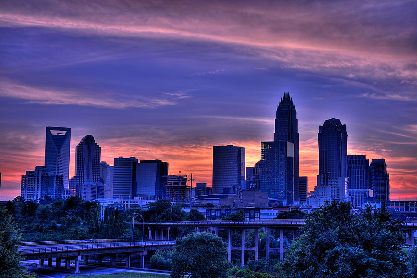 R and Background, Charlotte Skyline papel de parede HD