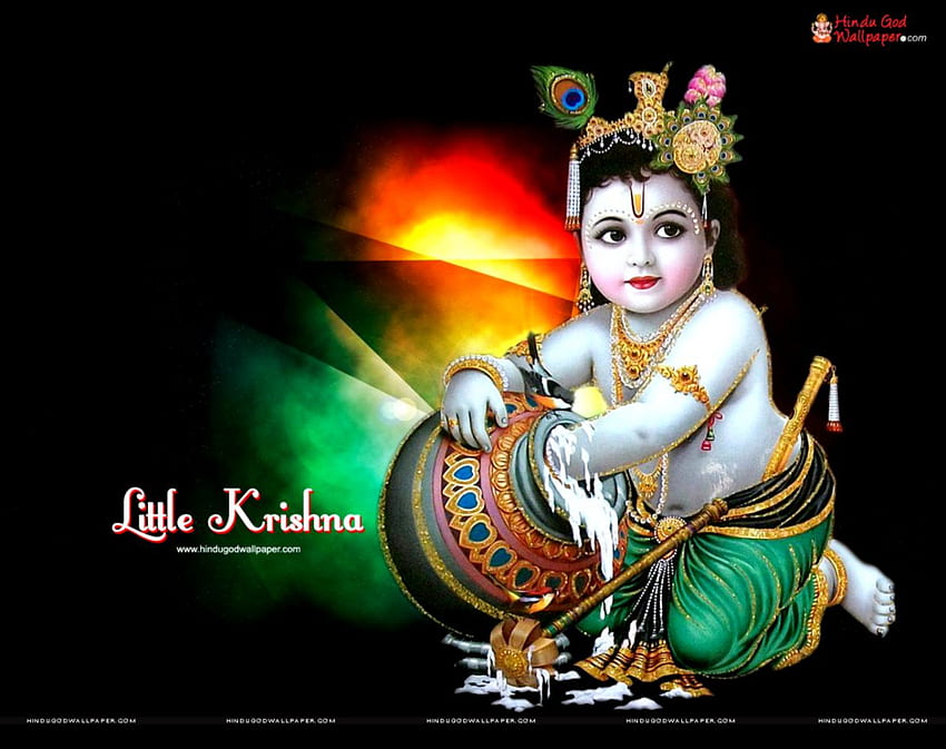Pequeno Bonito Krishna: Impressão religiosa vintage da Índia / Bebê Krishna provocando sua mãe Yashoda. disquete bmp papel de parede HD