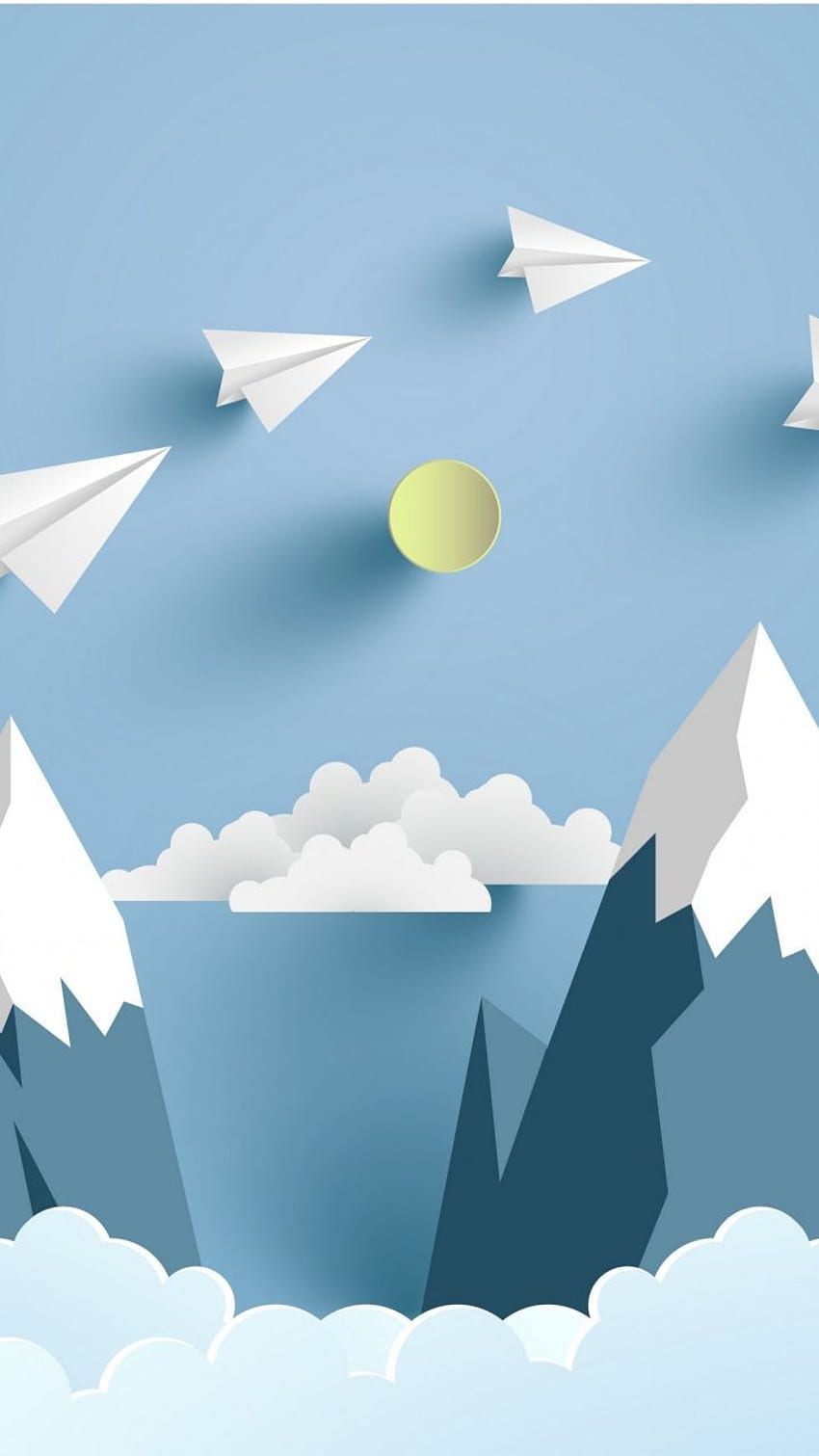 เครื่องบินกระดาษ ภูเขา ศิลปะดิจิทัล . พื้นหลังน่ารัก ศิลปะ เครื่องบินกระดาษน่ารัก วอลล์เปเปอร์โทรศัพท์ HD