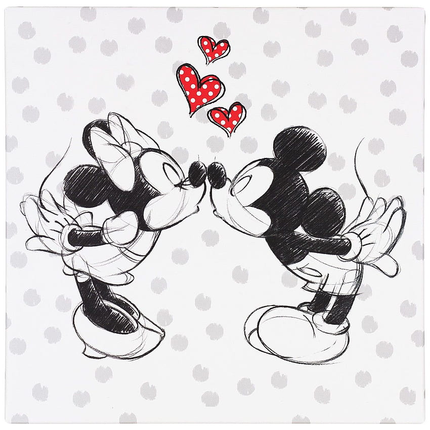 usungan seni cetak Disney Minnie dan Mickey ciuman, Vintage Minnie Mouse Kissing wallpaper ponsel HD