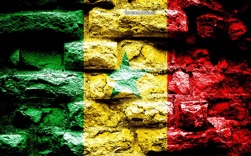 Senegal-Flagge, Grunge-Backstein-Textur, Flagge HD-Hintergrundbild