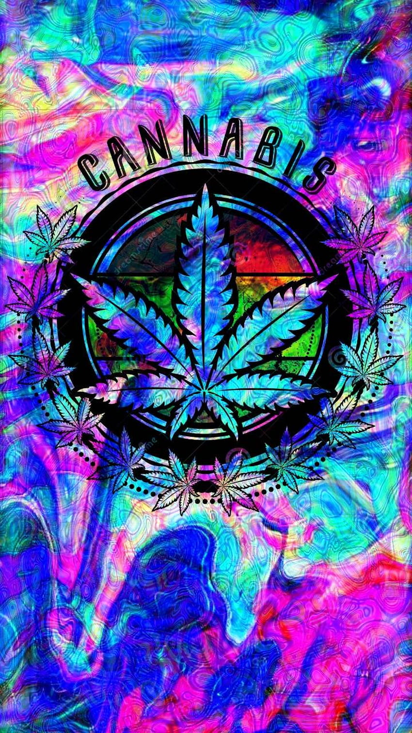 hoja de cannabis trippy, Purple Weed fondo de pantalla del teléfono