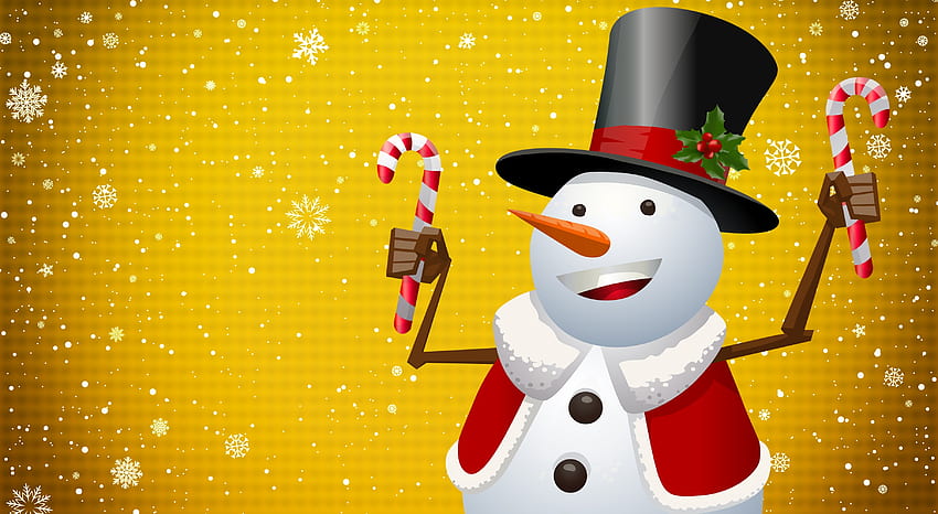 Snowman, craciun, yellow, christmas, card, candy HD wallpaper