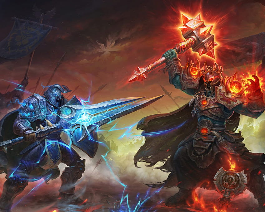 World Of Warcraft Warcraft Wow Alleanza Orda Guerriero Armatura Armi Spada Martello Sfondo HD