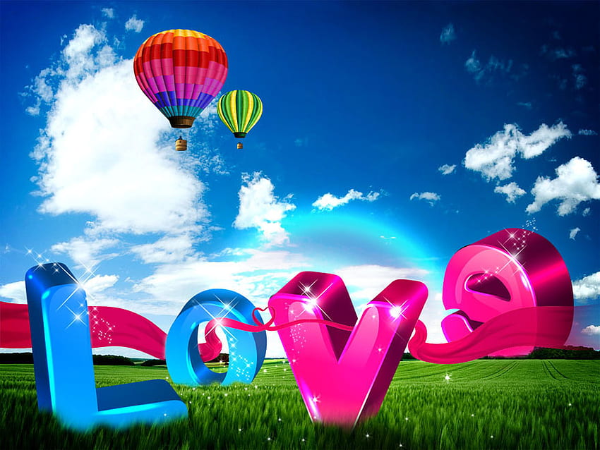 LOVE IS BRIGHT, balloons, bright, love, air, colors, hot HD wallpaper