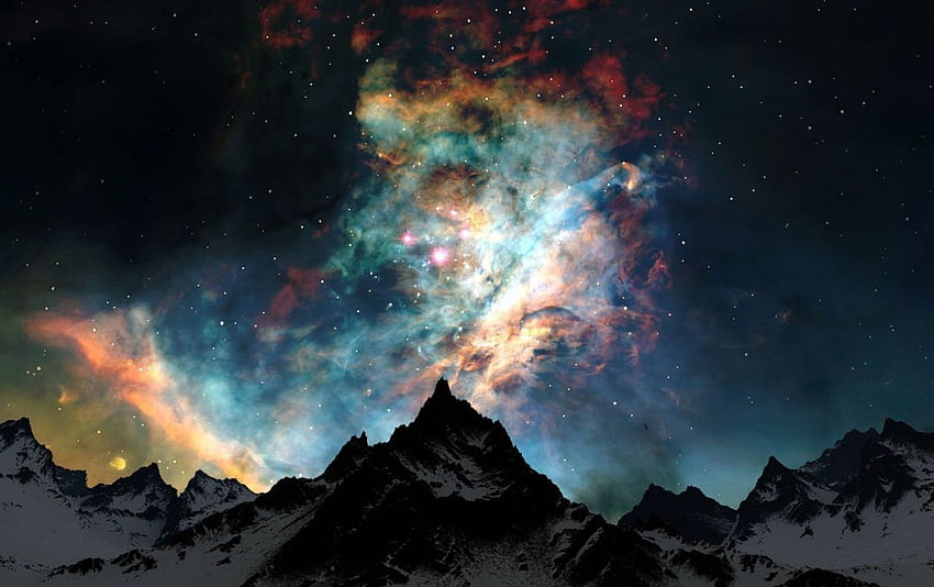 Snow Mountains Stars Colorful . Snow Mountains Stars HD wallpaper