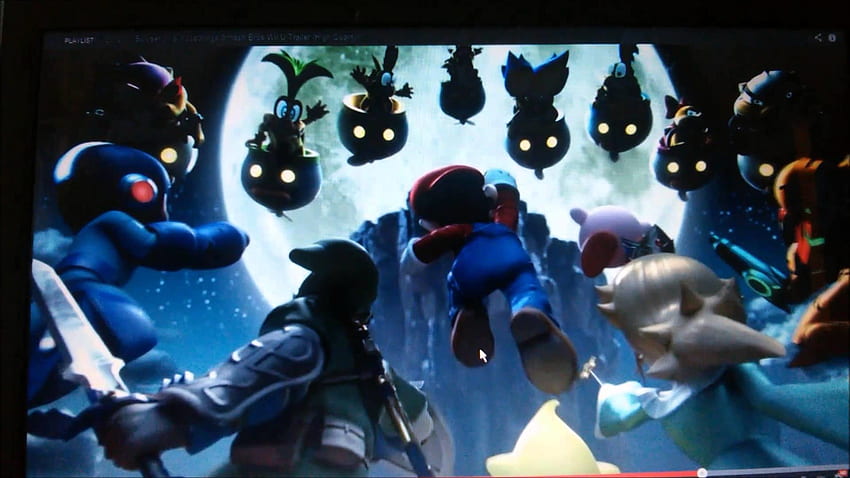 Mario, Luigi, Peach, Daisy, Rosalina e Zelda/Sheik guardano il trailer di Bowser Jr. e Mewtow Sfondo HD