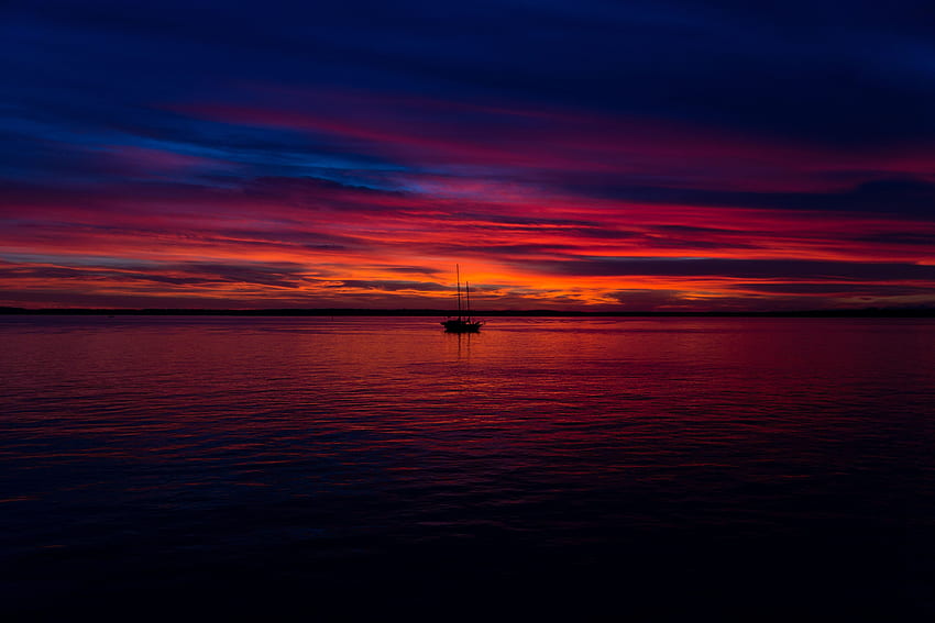 Nature, Sunset, Sea, Horizon, Ocean, Boat HD wallpaper