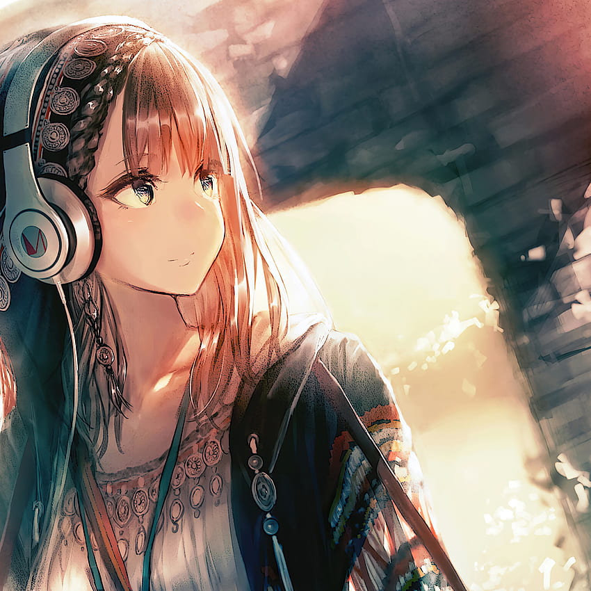 Anime girl headphones looking away HD wallpapers | Pxfuel