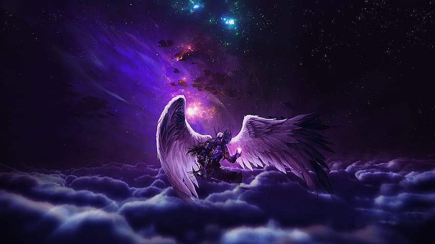 Dark souls, stars, knight, souls, sky, dark, blue, wings, purple, digital, game, clouds HD wallpaper