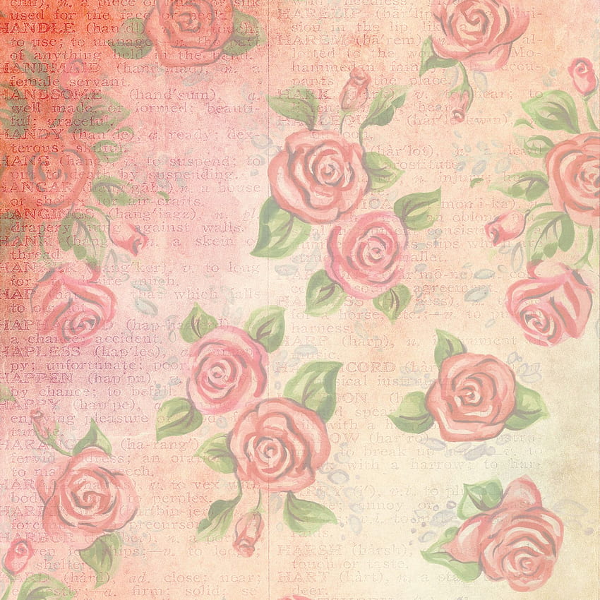 Roses, vintage, , background, paper, Pink Roses Vintage HD phone wallpaper