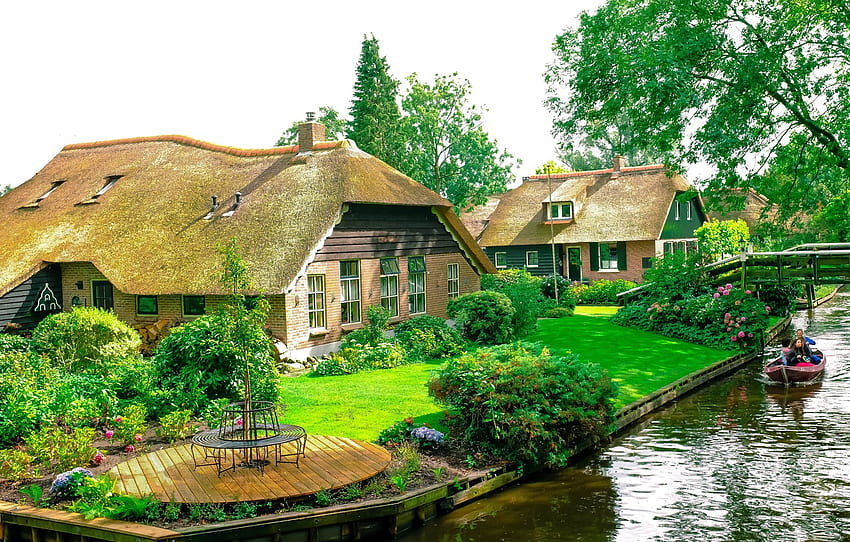 casa, Paesi Bassi, Olanda, canale d'acqua, Giethoorn per , sezione город Sfondo HD