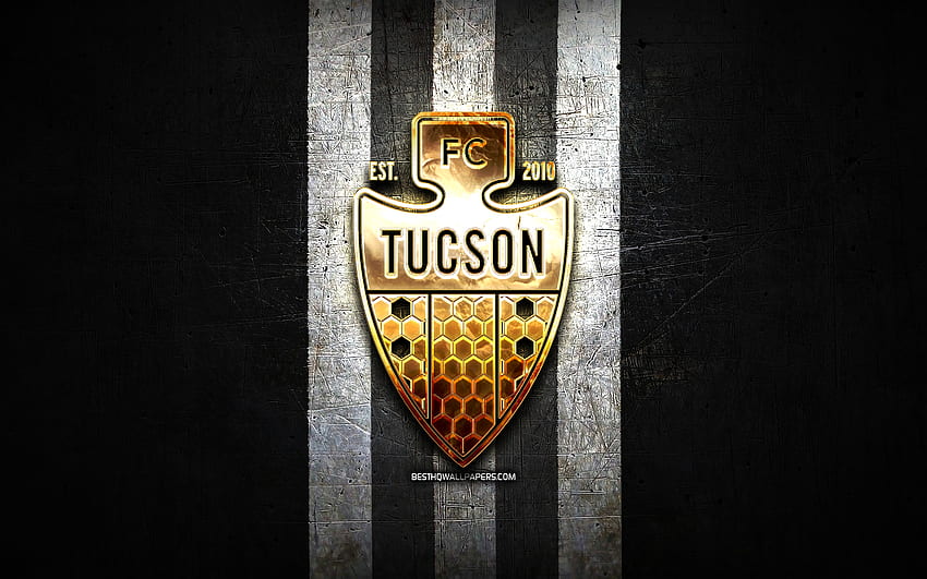 Tucson FC, logo emas, USL League One, latar belakang black metal, klub sepak bola Amerika, logo Tucson FC, sepak bola, FC Tucson Wallpaper HD