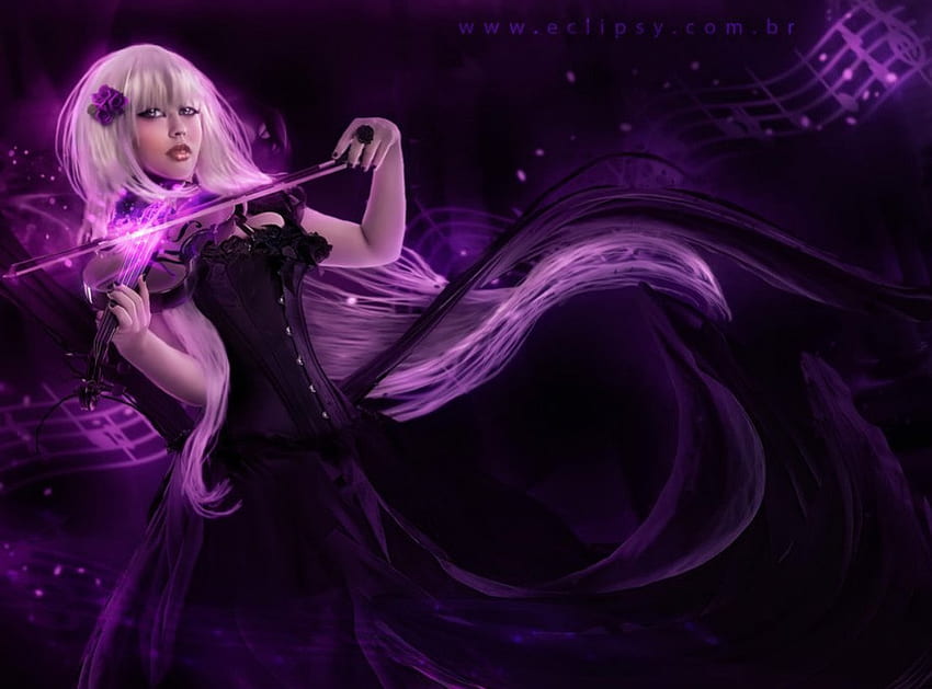 Simfoni Gelap, ungu, nona, fantasi, gelap Wallpaper HD