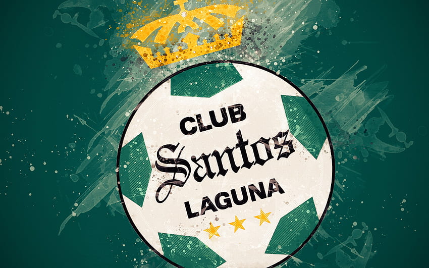 Club Santos Laguna, , paint art, creative, Mexican football team, Liga MX, logo, emblem, green background, grunge style, Torreon, Mexico, football for with resolution . High Quality HD wallpaper