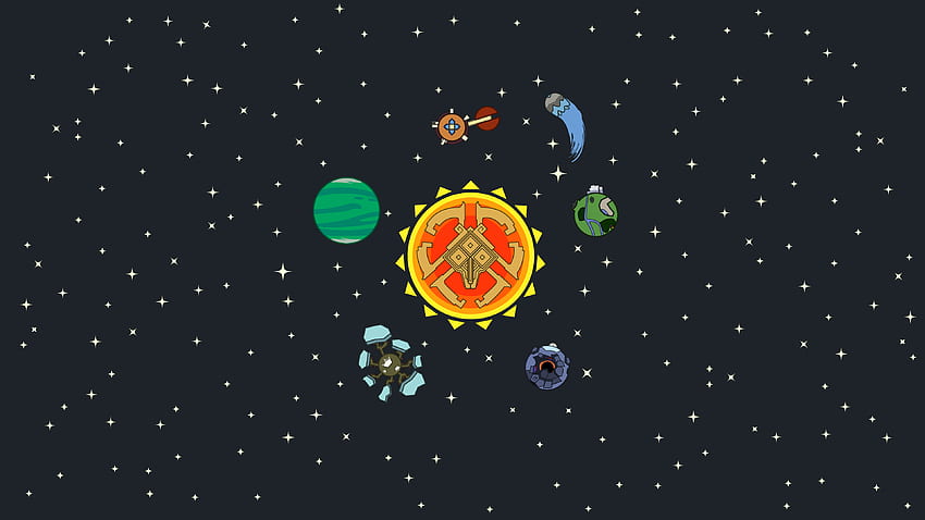 Aquí está mi diseño del Sistema Solar Hearthian, con los principales cuerpos astrales de Outer Wilds en un archivo . ¡Disfrutar! : exteriores salvajes fondo de pantalla