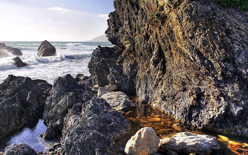 ธรรมชาติ หิน ทะเล ชายฝั่ง ฝั่ง โต้คลื่น วอลล์เปเปอร์ HD