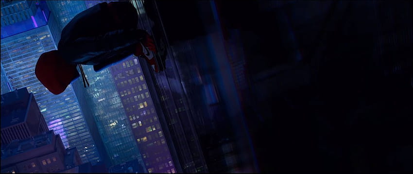 Spider Man: In die „Glaubenssprung“-Szene von The Spider Verse: Ein Polygon mit Zusammenbruch, Miles Morales fällt HD-Hintergrundbild