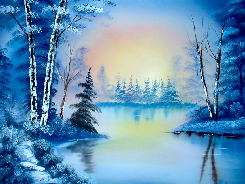 Winter Glory, invierno, estación, nieve, árboles, sol, lago fondo de pantalla