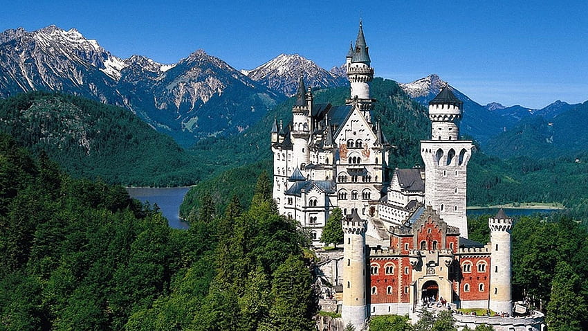 Antiguo: Castillo de Neuschwanstein Baviera Alemania German Blue Sky Doors fondo de pantalla