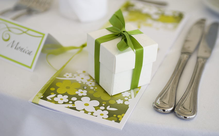 Box, Present, Gift, Bow, Serving, Cutlery HD wallpaper