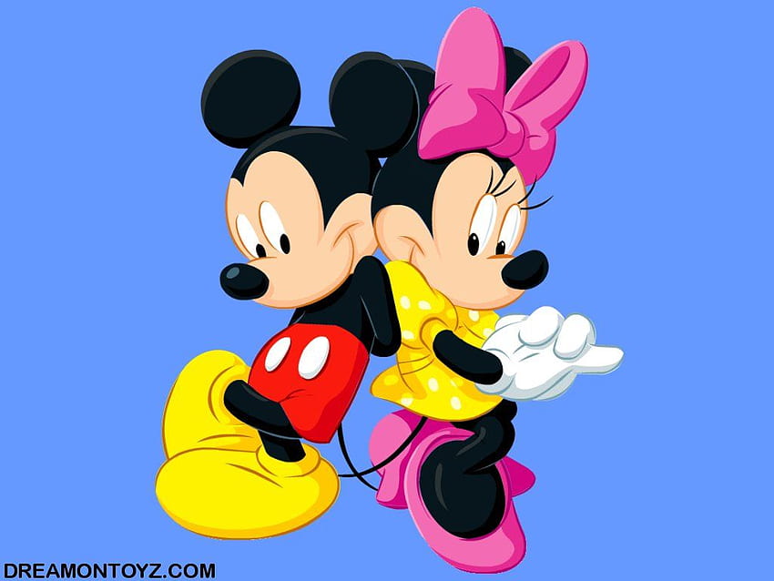 Cartoon of Mickey Mouse with Minnie, Blue Mickey Mouse HD wallpaper