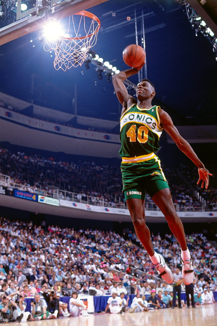 Shawn Kemp soars for the dunk.: NBA HD phone wallpaper