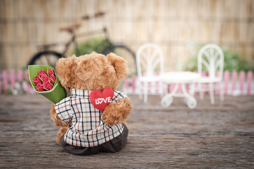 Sweet Teddy Bear With Flowers HD wallpaper