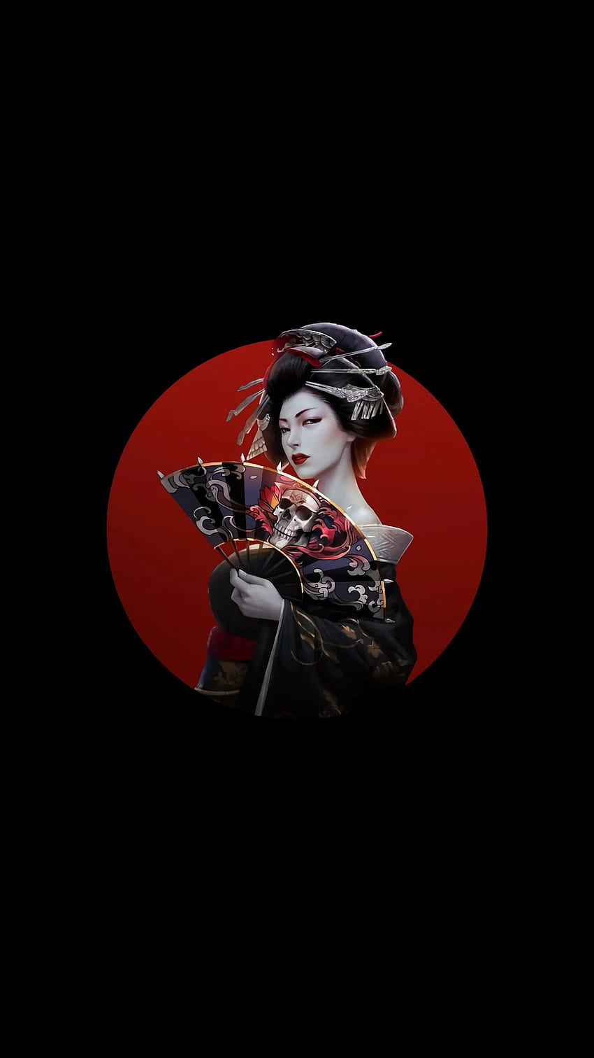 Amoled Japan , Grafik, Frauen, einfacher Hintergrund, asiatisch, dunkles Haar • Für Sie Für & Mobil, Dunkle japanische Kunst HD-Handy-Hintergrundbild